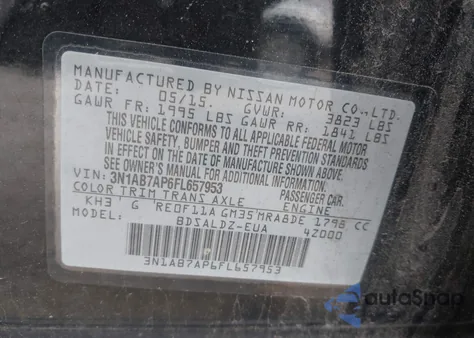 2015 Nissan Sentra Sv z USA, uszkodzony, nr VIN 3N1AB7AP6FL657953